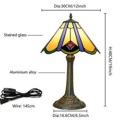 Traditional Tiffany Conic Aluminium Alloy Glass 1-Light Table Lamp For Bedside