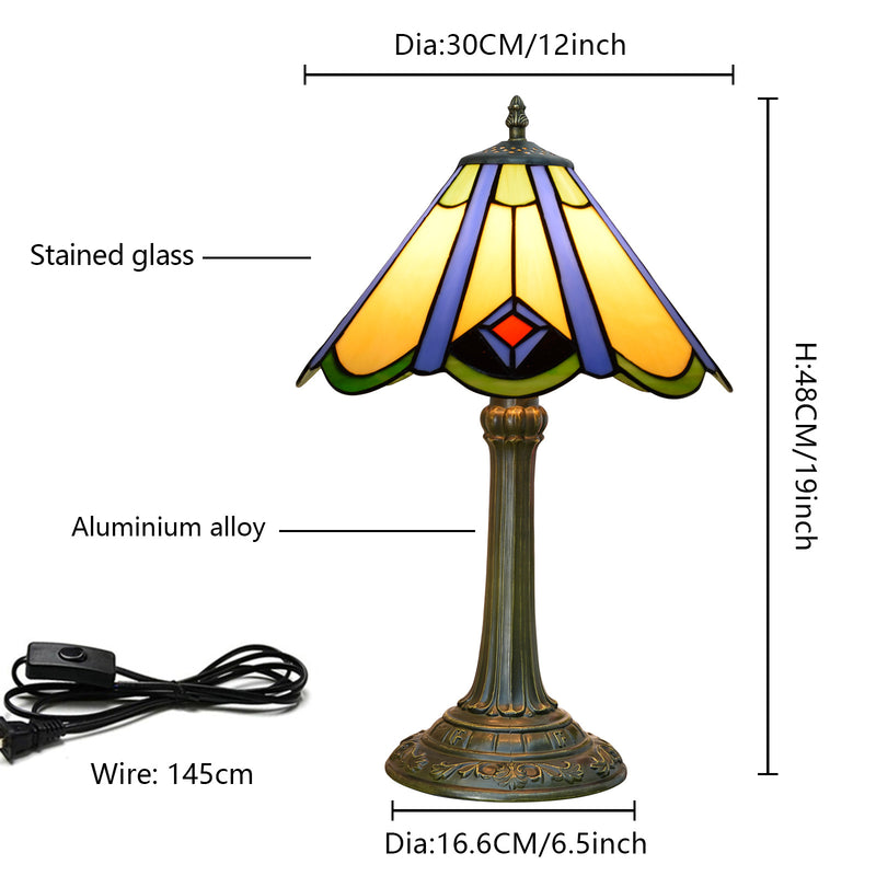 Traditional Tiffany Conic Aluminium Alloy Glass 1-Light Table Lamp For Bedside