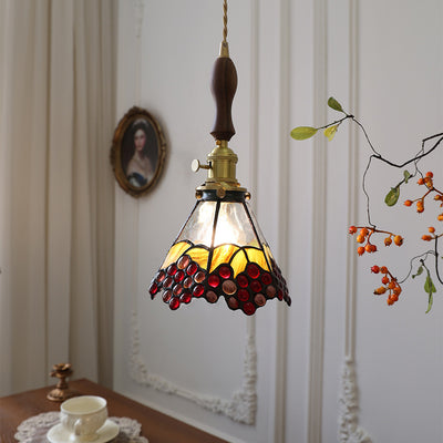 Traditional Vintage Brass Glass Flower Colored Grapes 1-Light Pendant Light For Dining Room