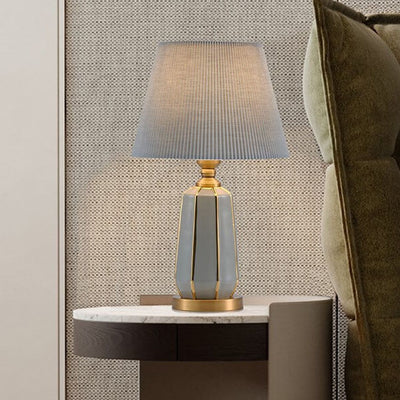 Modern Light Luxury Gray Ceramic Linen 1-Light Table Lamp