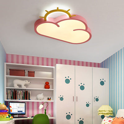 Contemporary Creative Cartoon Cloud Sun Acrylic Shade LED Kids Flush Mount Ceiling Light For Bedroom