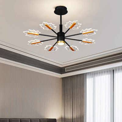 Modern Minimalist Branch Maple Leaf Iron Acrylic LED Chandelier For Living Room