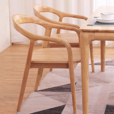 Modern Minimalist Arched Curve Frame Solid Wood Linen Dining Chair Backrest Armrest For Dining Room