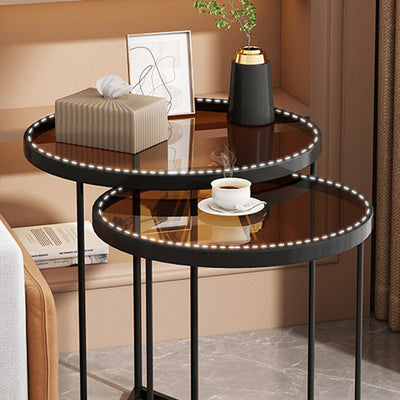 Contemporary Simplicity Round Glass Top Nesting Side Table For Living Room