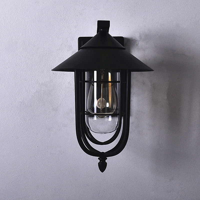 Contemporary Industrial Human Sensing Iron Glass 1-Light Outdoor Wall Sconce Lamp For Garden