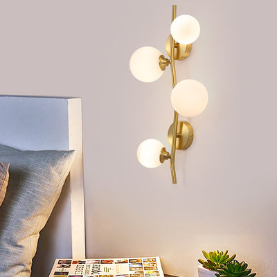 Modern Minimalist Gold Spherical Copper Glass Shade 4-Light Wall Sconce Lamp For Bedroom