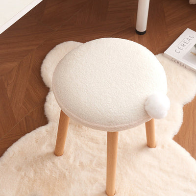 Modern Minimalist Round Lambswool Wood Vanity Stool For Bedroom