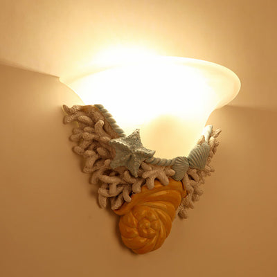 Contemporary Creative Resin Starfish Decorative Trumpet Glass Shade 1-Light Wall Sconce Lamp For Bedroom