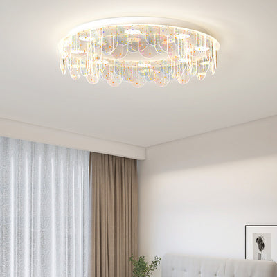 Contemporary Creative Iron Acrylic Round Cloud Star Piece LED Flush Mount Ceiling Light For Living Room