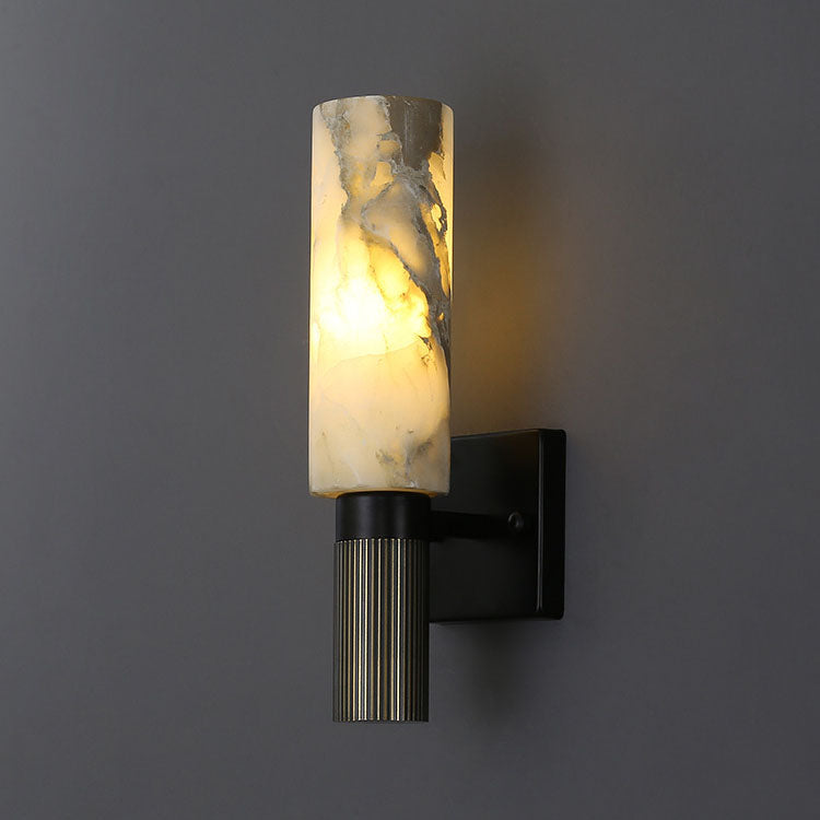 Traditional Chinese Marble Cylinder Brass 1-Light Wall Sconce Lamp For Bedroom