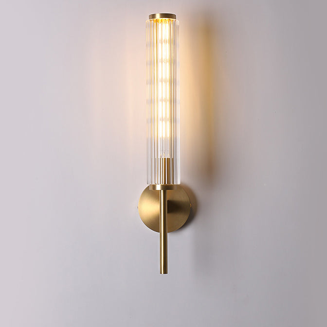 Modern Luxury Brass Glass Cylinder 1-Light Wall Sconce Lamp For Bedroom