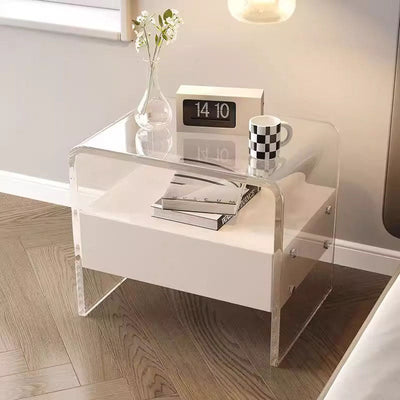 Modern Minimalist Rectangular Acrylic Wood Metal Nightstand 1-Shelf For Bedroom