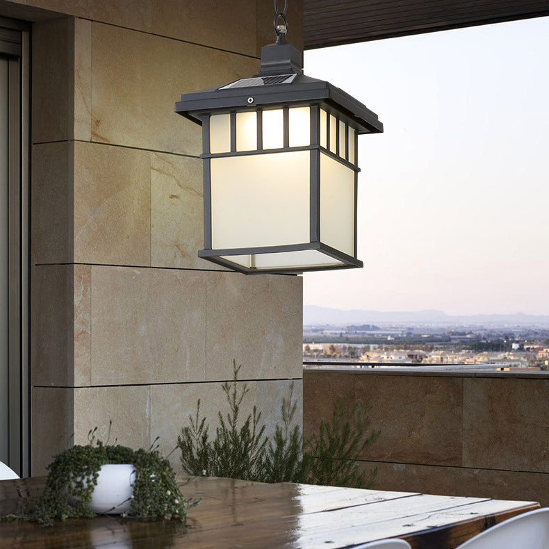 Lampe suspendue LED à panneau cubique en verre et aluminium, solaire européen traditionnel, étanche, pour jardin 