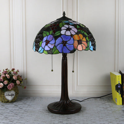 Traditional Tiffany Pastoral Rose Flower Stained Glass 2-Light Table Lamp For Bedroom