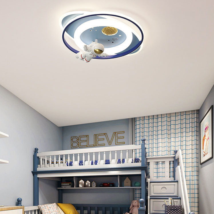 Modern Creative Kids Iron Cartoon Astronaut Rocket LED Flush Mount Ceiling Light