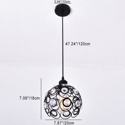 Modern Minimalist Round Dome Iron Crystal 1-Light Pendant Light For Living Room