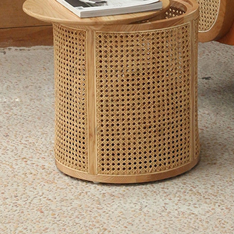 Contemporary Scandinavian Cylindrical Wood Rattan Coffee Table For Living Room