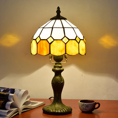 Traditional Tiffany Cylinder Half Globe Aluminum Glass 1-Light Table Lamp For Bedroom