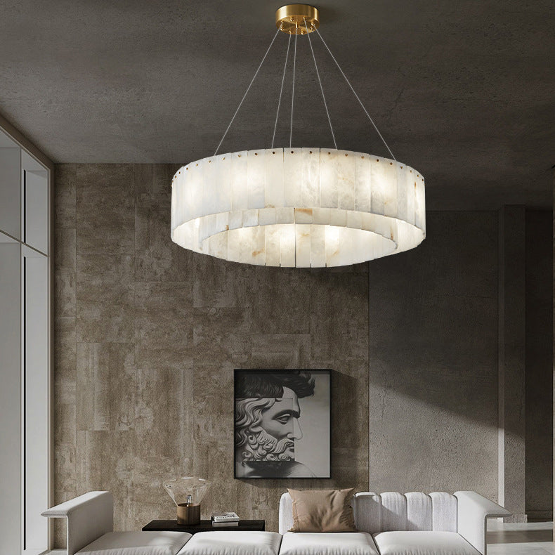 Contemporary Scandinavian Round Copper Stone 8/12/14 Light Chandelier For Living Room