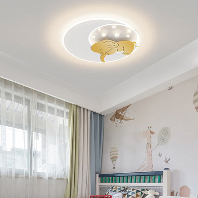 Lustre Plafonnier LED Rond en Fer Acrylique Créatif Contemporain Élégant avec Éléphant et Lapin pour Chambre 