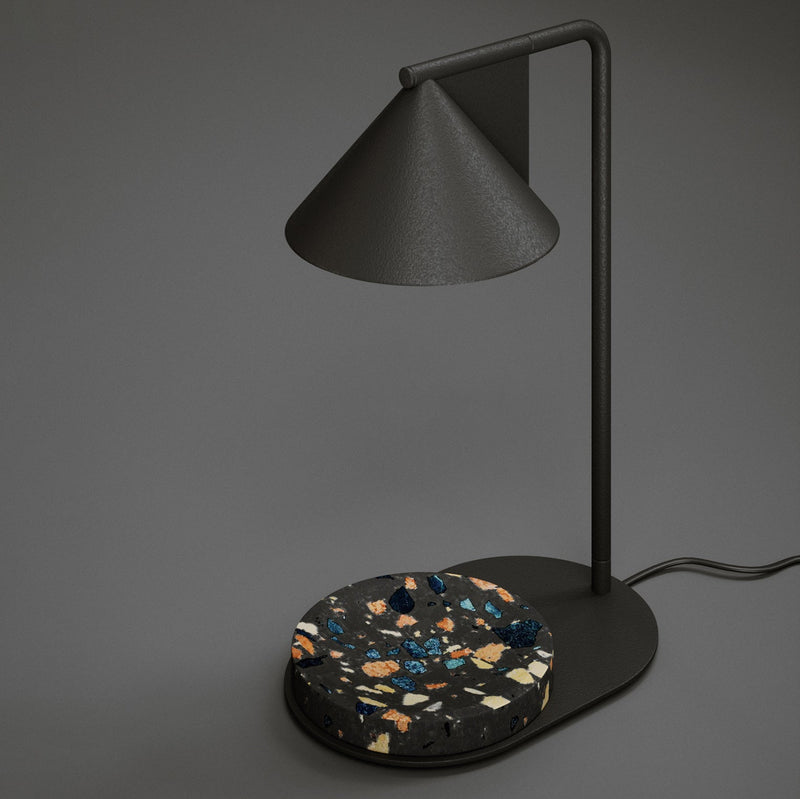 Contemporary Nordic Iron Tapered Shade Terrazzo 1-Light Melting Wax Table Lamp For Living Room