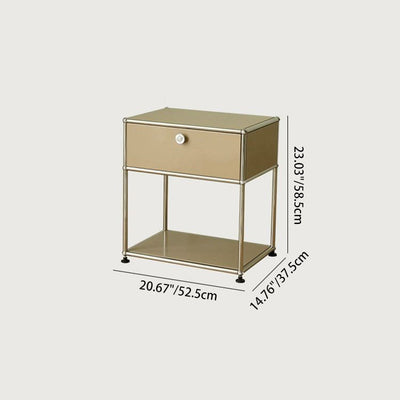 Modern Minimalist Square Frame Stainless Steel Plastic Vacuum Board Nightstand 1-Drawer For Bedroom