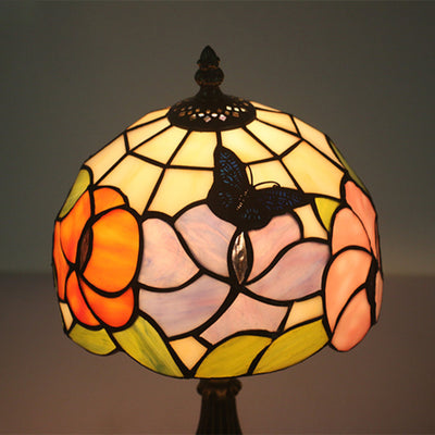 Traditional Tiffany Dome Flower Zinc Alloy Glass 1-Light Table Lamp For Bedside