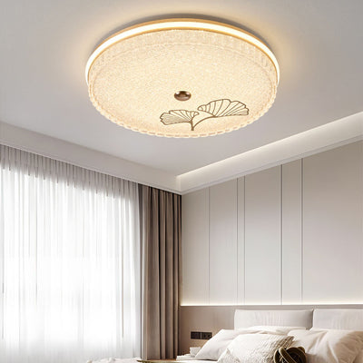 Modern Luxury Round Metal Aluminium Crystal Sand LED Flush Mount Ceiling Light For Bedroom