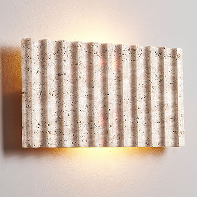 Contemporary Retro Grille Beige Travertine Rectangle 1-Light Wall Sconce Lamp For Bedroom