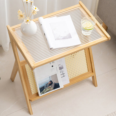 Contemporary Simplicity Z-shaped Glass Bamboo End Table For Living Room