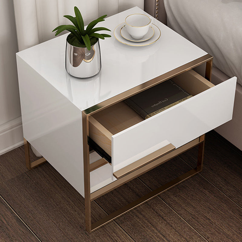 Modern Simplicity Cubic Solid Wood Stainless Steel Frame Nightstand 2-Drawer For Bedroom