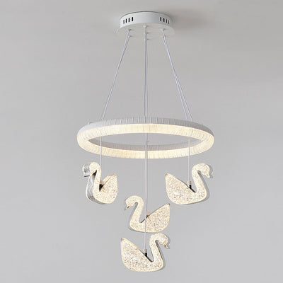 Contemporary Luxury Circle Ring Shade ABS Swan Decor LED Chandelier For Living Room