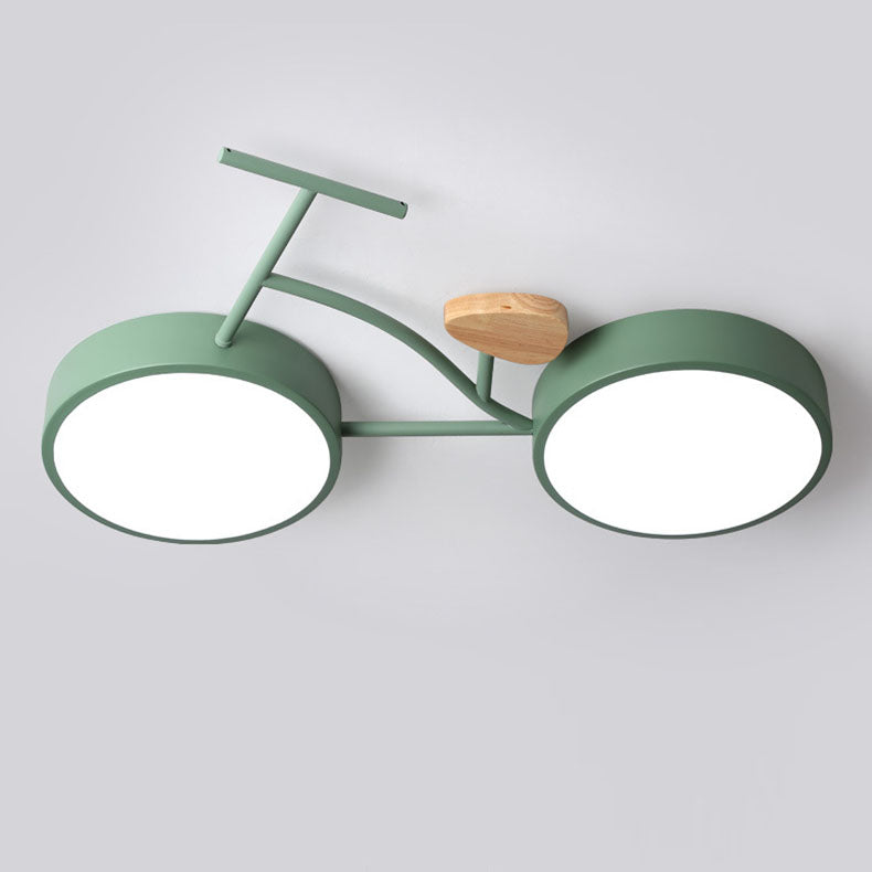 Contemporary Creative Bicycle Acrylic Wood LED Kids Flush Mount Ceiling Light For Living Room