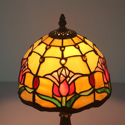 Traditional European Zinc Alloy Glass Dome Tulip 1-Light Table Lamp For Bedroom