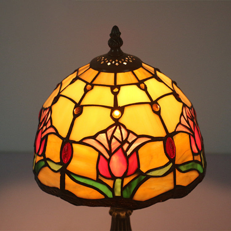 Traditional European Zinc Alloy Glass Dome Tulip 1-Light Table Lamp For Bedroom