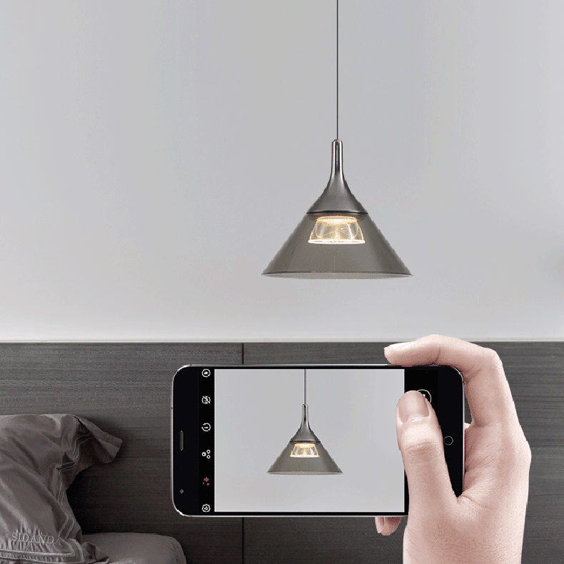 Contemporary Nordic Iron Aluminum Conical LED Liftable Pendant Light For Bedroom