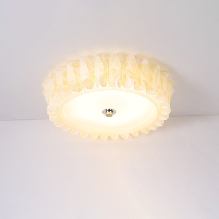 Contemporary Nordic Iron Acrylic Round Pleat Lace LED Flush Mount Ceiling Light For Bedroom