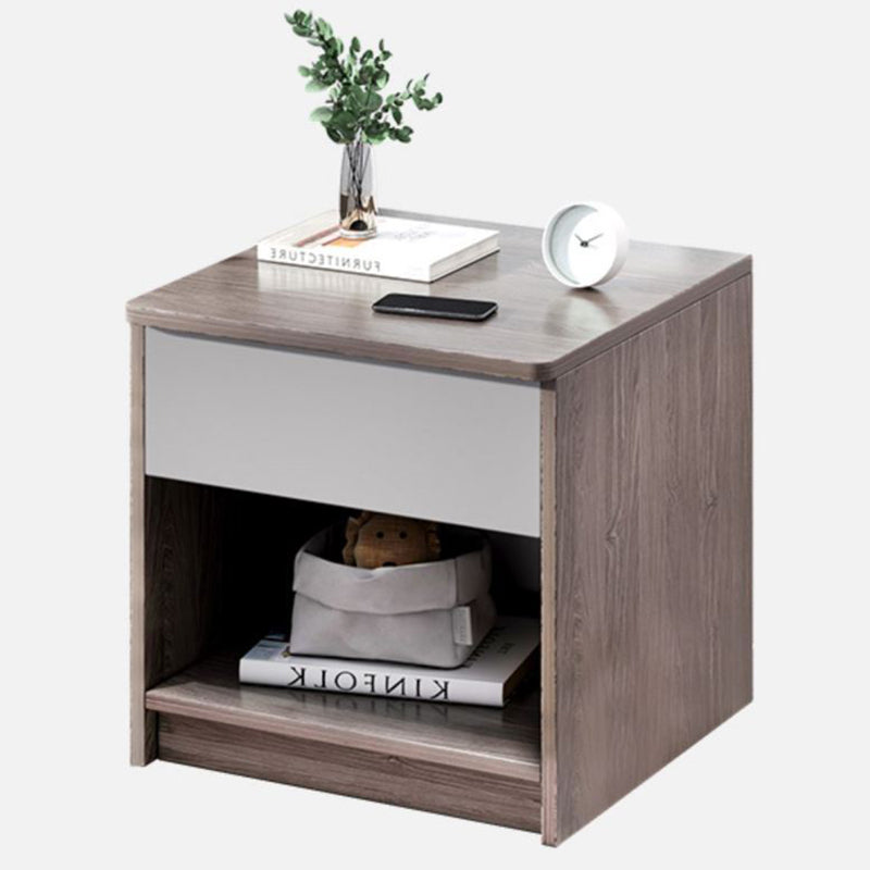 Modern Minimalist Square Table Top High Density Panel Nightstand 1-Drawer For Bedroom