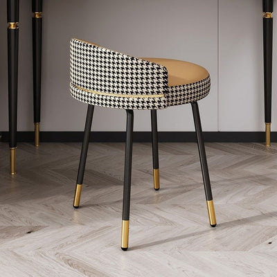 Contemporary Nordic Round Houndstooth Leather Fabric Splicing Vanity Stool Low Back For Bedroom