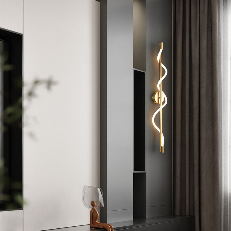 Modern Minimalist Cylinder Wave Stripe Copper Acrylic LED Wall Sconce Lamp For Living Room