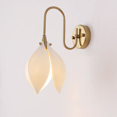 Contemporary Retro Ceramic Magnolia Flower Shape Iron Frame 1-Light Wall Sconce Lamp For Bedroom