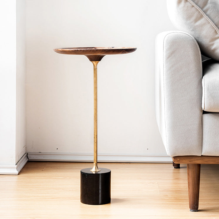 Modern Minimalist Round Wood Metal End Table For Living Room