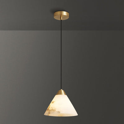 Modern Minimalist Cylinder Cone Half Round Copper Stone 1-Light Pendant Light For Bedroom