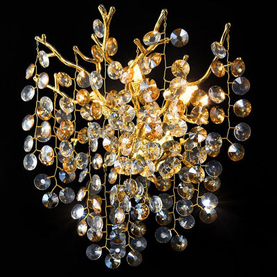 Modern Luxury Aluminum Crystal Branch Bead 2/3 Light Wall Sconce Lamp For Living Room