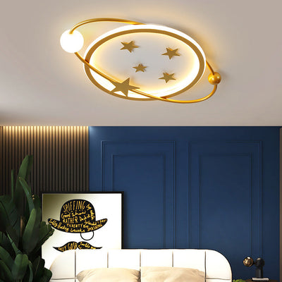 Contemporary Nordic Geometric Starry Hanging Acrylic Round LED Flush Mount Ceiling Light For Bedroom