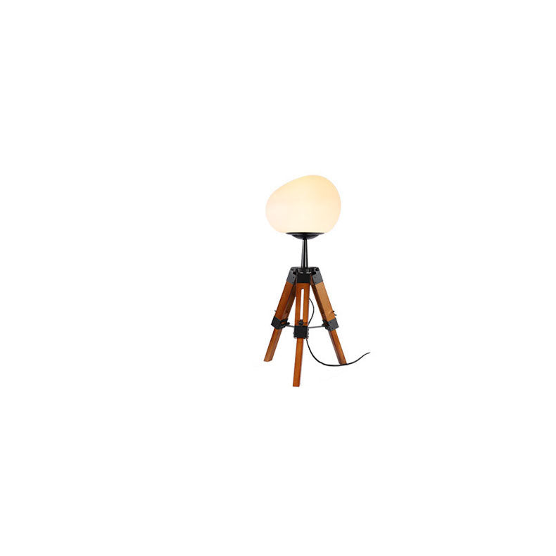 Contemporary Retro PE Round Shade Adjustable Wood Tripod Stand 1-Light Table Lamp For Bedroom