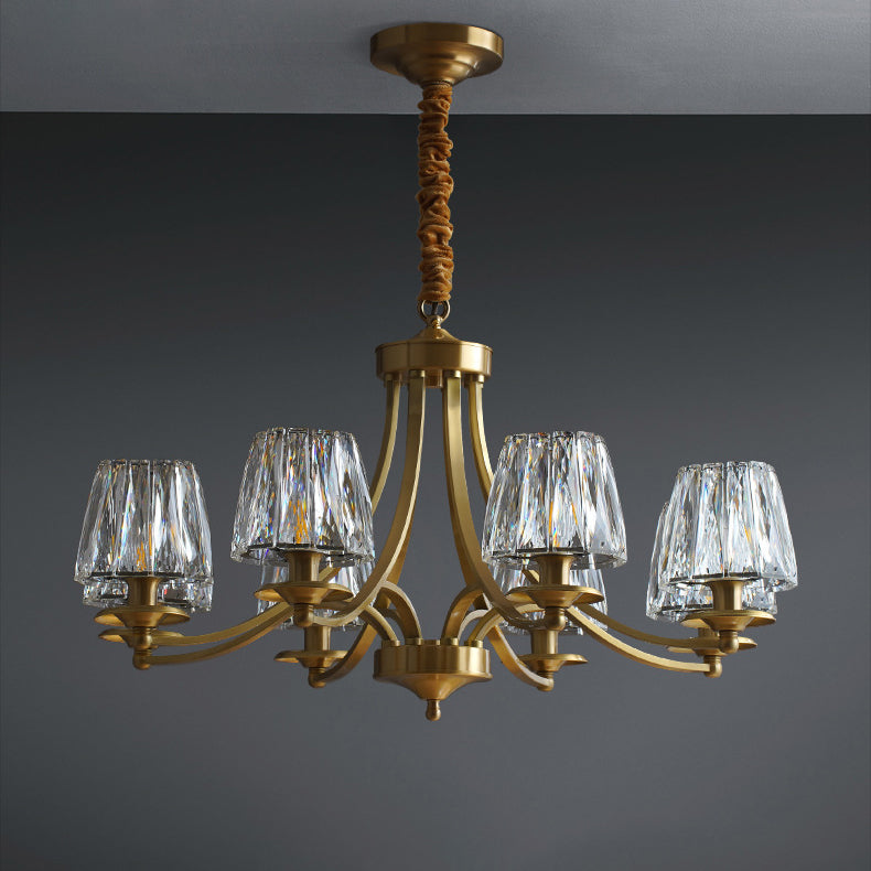 Contemporary Luxury Full Copper Frame Dazzling Crystal Cup Shade 6/8/10-Light Chandelier For Living Room