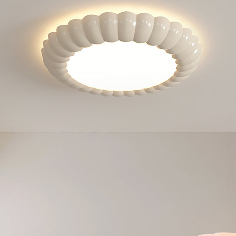 Contemporary Scandinavian Macaron Fiberglass Iron Round LED Flush Mount Ceiling Light For Bedroom