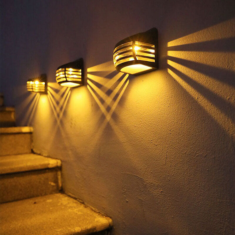 Outdoor Solar Square Striped Cage LED Waterproof Wall Sconce Lamp