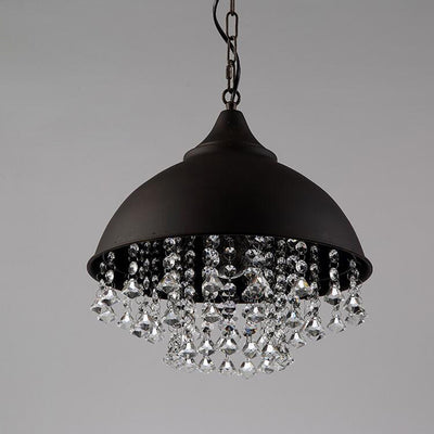 Contemporary Industrial Round Dome Crystal Iron 1-Light Pendant Light For Living Room